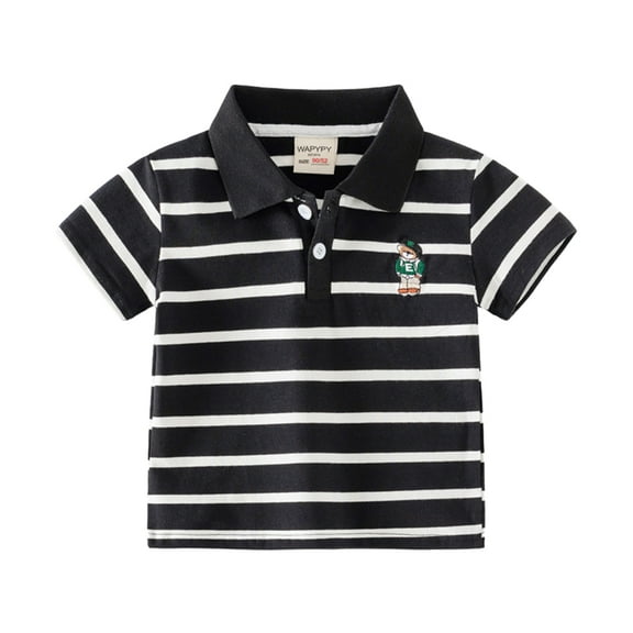 MXIEZI Toddler Boys Striped Cotton Shirt 1-8 Years Old Lapel T-Shirts Soft Half-Sleeved Baby Tees for Summer Comfortable and Stylish Tops for Kids