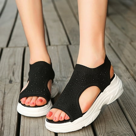 

Egmy Women Sandals Summer Ladies Women Thick Soled Shoes Fish Mouth Casual Net Cloth Sandals
