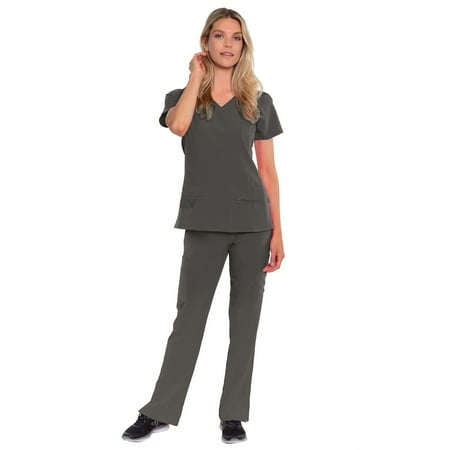 

Med Couture Activate Women s V-Neck Racerback Scrub Top & Yoga 2 Cargo Pocket Scrub Pant Set [XS - 3XL]