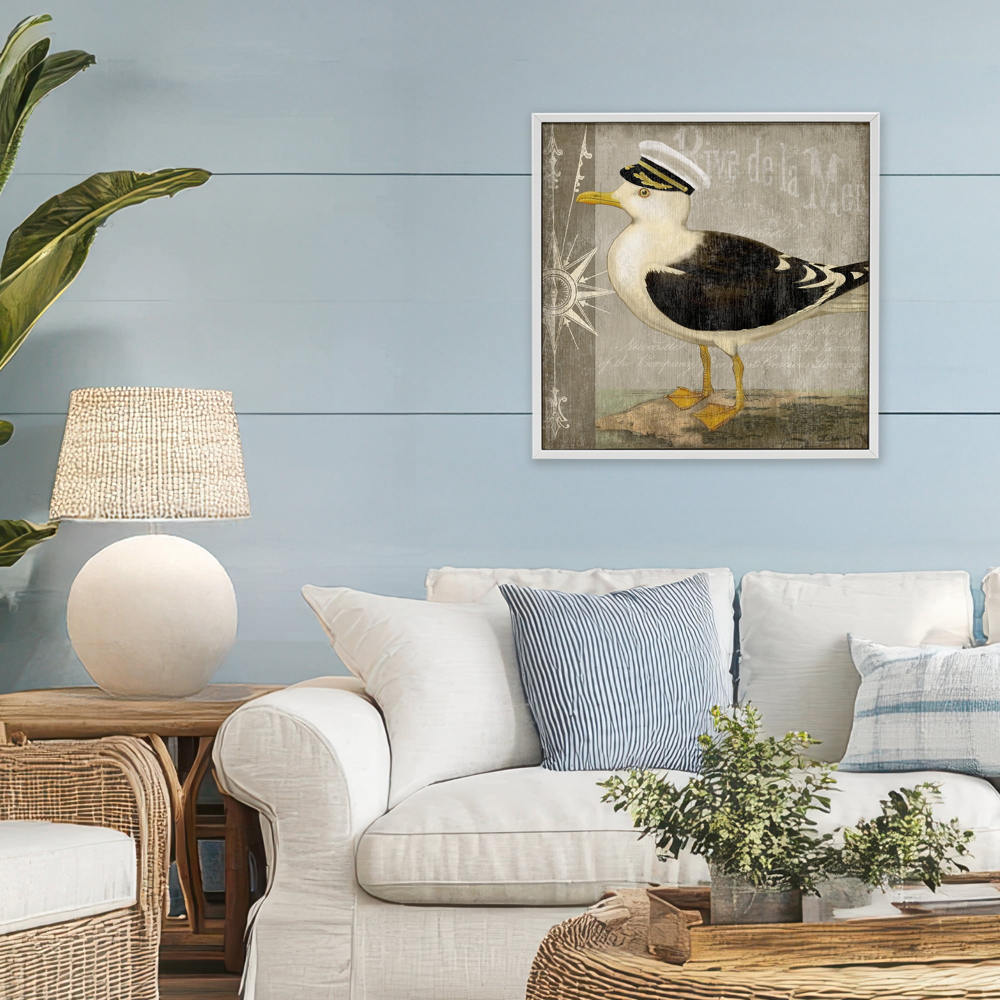 Stupell Industries Little Maritime Seagull White Framed Giclee Art, design by Suzanne Nicoll