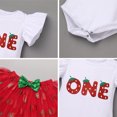 thumbnail image 6 of FYMNSI Baby Girls Strawberry 1st First Birthday Outfit One Year Old Party Cake Smash Set Fly Sleeve Romper Bodysuit Princess Tutu Tulle Skirt Bowknot Headband Leg Warmers Set 1 Year, 6 of 7