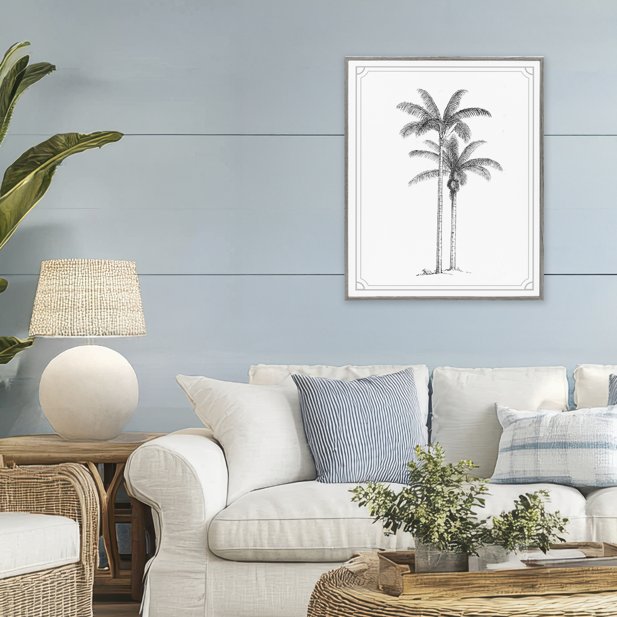 Vintage Simple Palm Tree Gray Framed Giclee Art, design by Lettered and Lined