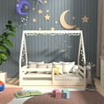 thumbnail image 2 of From the Tree Furniture Toddler House Bed with Guardrails, White, Solid Pine Wood, 2 of 6