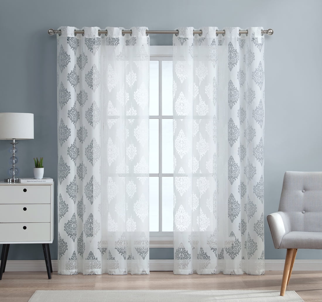 HLC.ME Adel Damask Burnout Window Sheer Voile Curtain Grommet Top