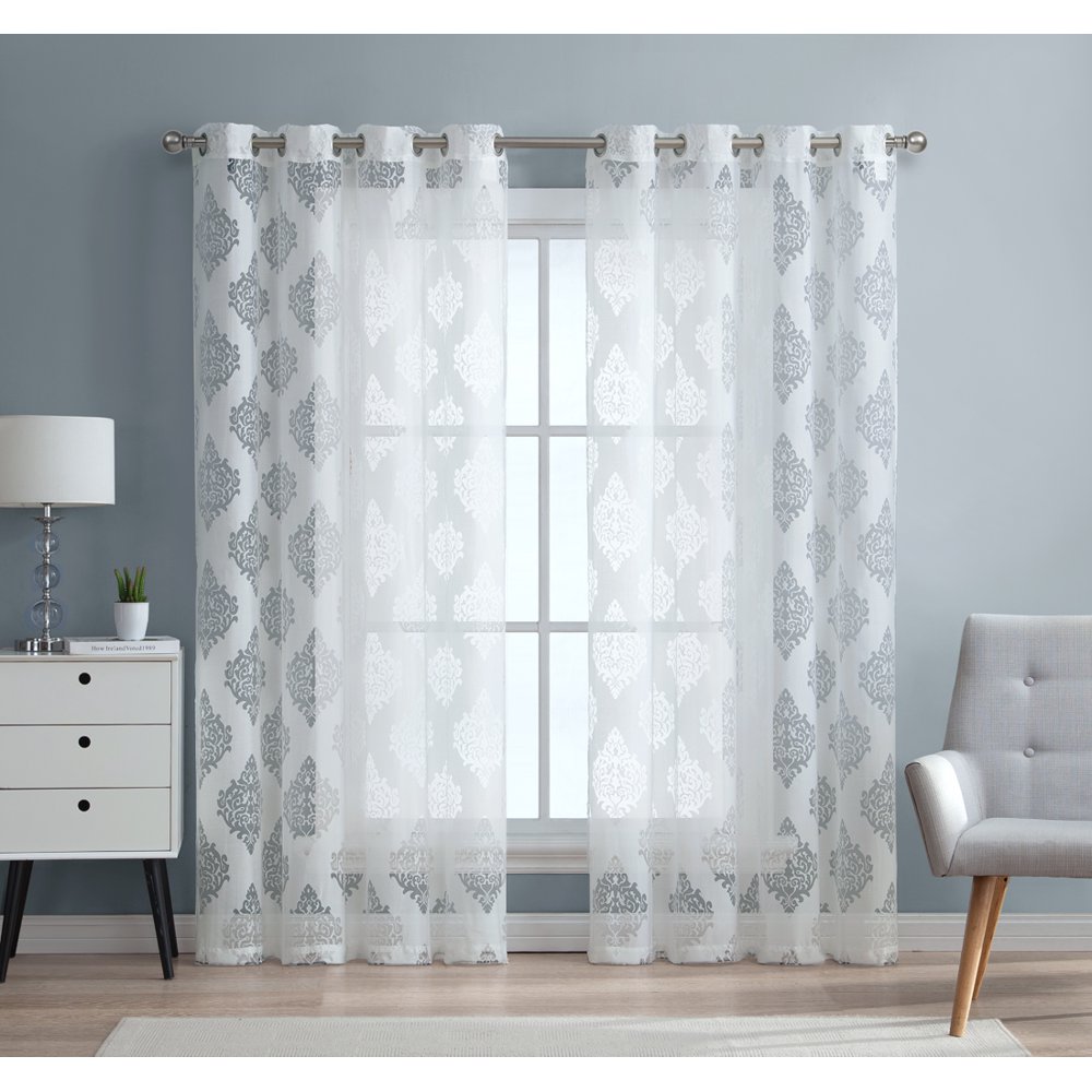 HLC.ME Adel Damask Burnout Window Sheer Voile Curtain Grommet Top