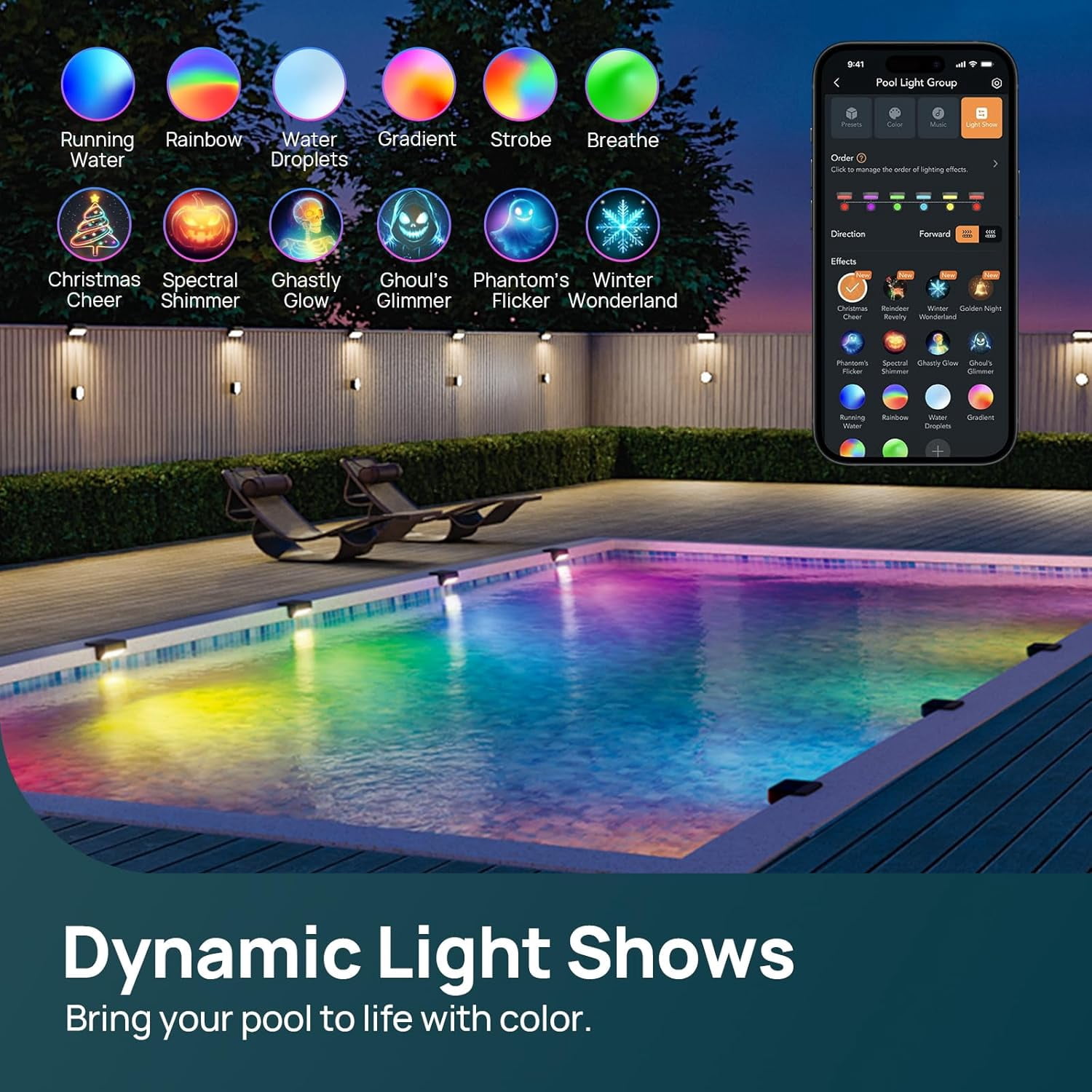 Linkind Smart Solar Pool Lights, RGBW LED with Dual-Zone App Control, IP68 Waterproof, Solar Powered for Inground & Above Ground Pools, Garden, Pond, Fence, 2-Pack