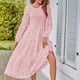 thumbnail image 5 of Vestido De Manga Larga Vestido ajustado para mujer Vestido largo tipo túnica con mangas abullonadas Vestido diario plisado con cuello redondo Kuymtek Rosa Claro S para Mujer, 5 of 6
