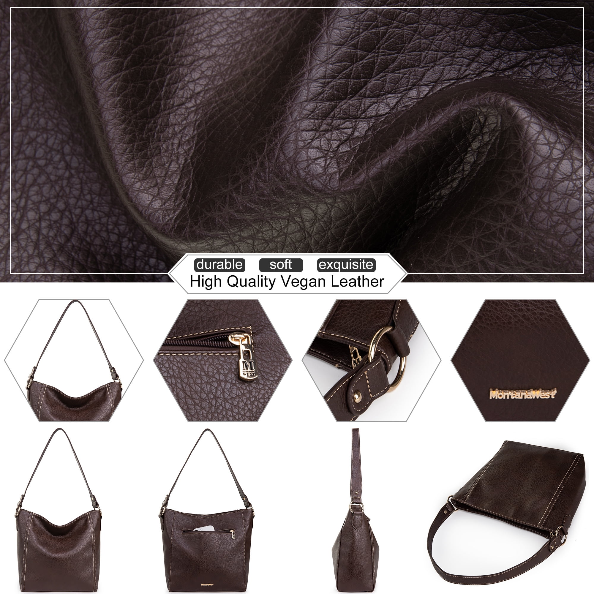 Montana West Hobo Bags for Women Vegan Leather Shoulder Purses and Handbags, Coffee