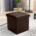 thumbnail image 7 of 12'' Cube Ottoman Pouffe Storage Box Lounge Seat Footstools, Stool Seat and Foot Rest, Collapsible, Versatile Storage Box Faux Leather, Black/Brown, 7 of 7