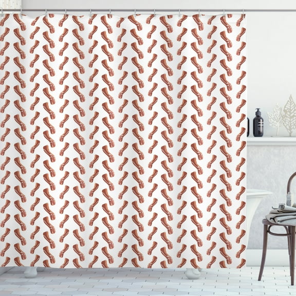 Ambesonne Bacon Shower Curtain, Delicious Protein Meal, 69"Wx84"L, Burnt Orange Pale Maroon