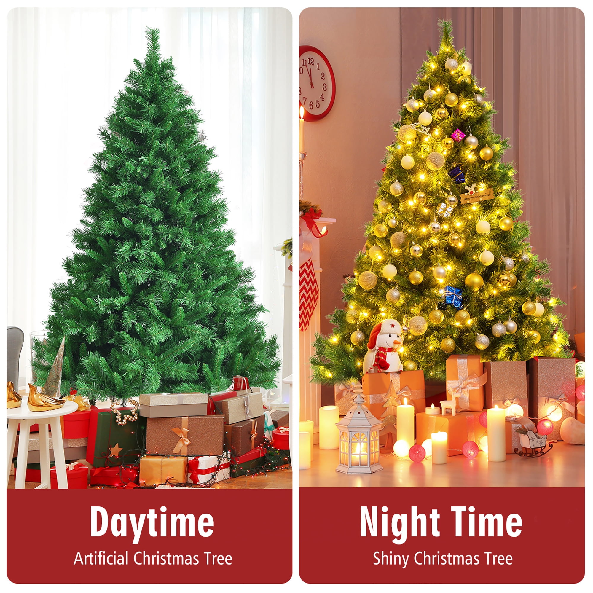 6Ft Artificial Christmas Tree with USB String Lights & Remote & Timer, 240  LED 8 Lighting Modes 850 Branches Tips Metal Base Stand- Detachable Fake