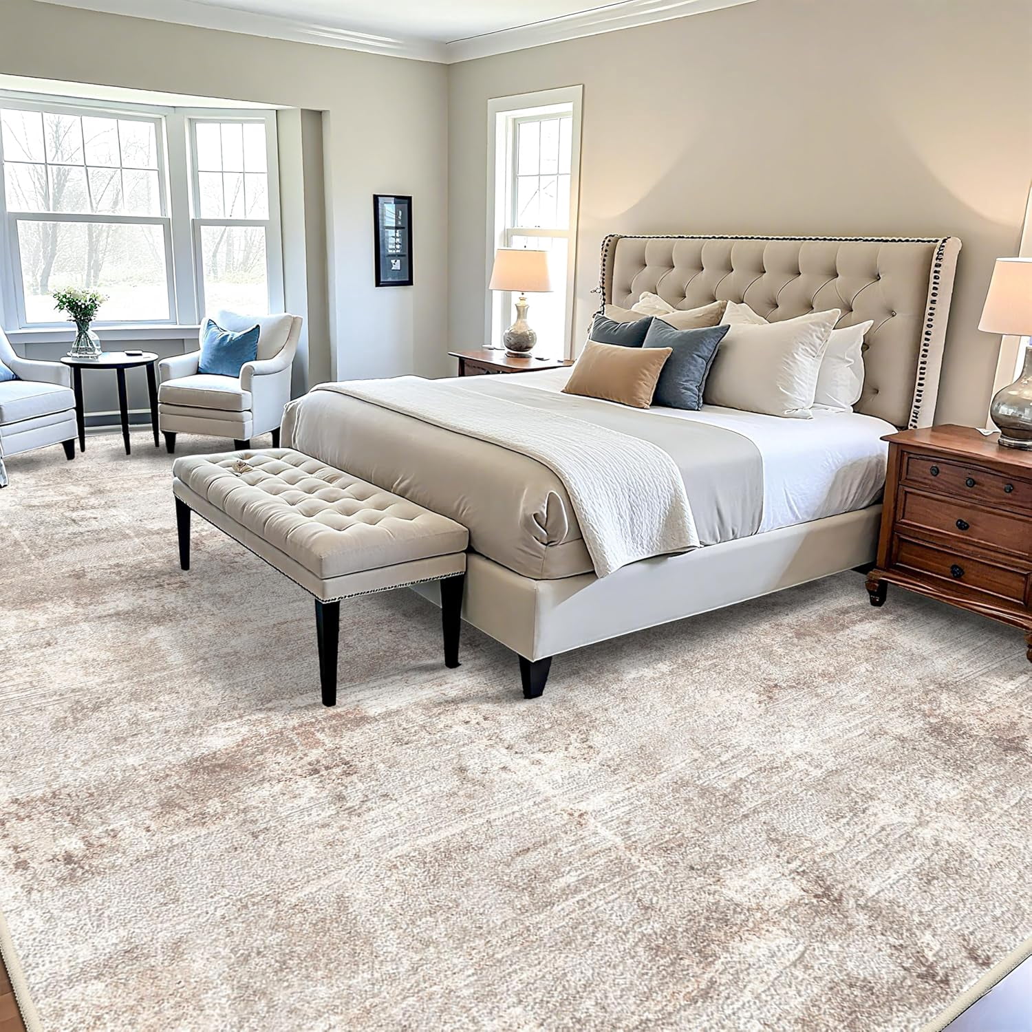 YOUFORTONG 12x15 Abstract Area Rug,Large Washable Indoor Rug,Non-Slip Stain Resistant Distressed Soft Carpet for Living Room Bedroom Farmhouse,Brown