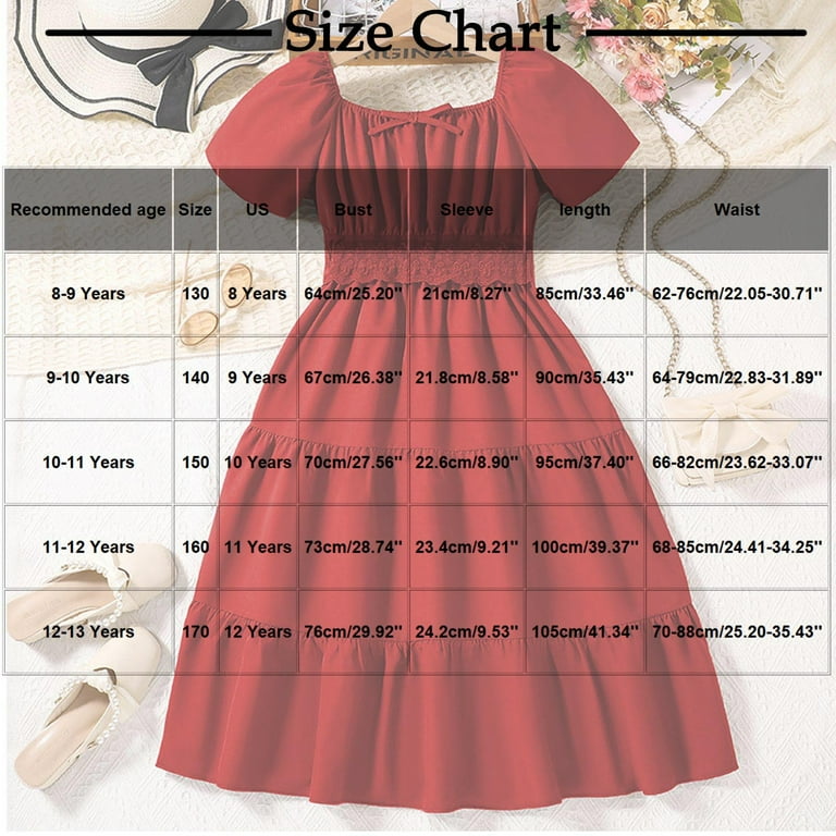 red dress sizing vokkrv 11 Years Girls Dress Tutu Fluffy Summer Dresses Belted Wedding Party Flower Girls' Dress Size 8-13 Years Red, Girl's