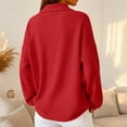 thumbnail image 3 of Women's Waffle Knit Long Sleeve Button Down Collared Polo Shirt Casual Loose Fit Tops for Spring Red S, 3 of 3