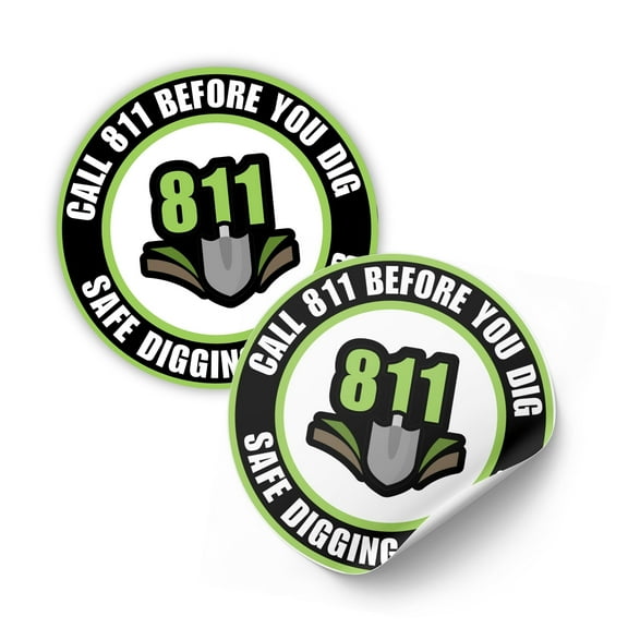 Call Before You Dig 811 Sticker Sign 2pk Round Vinyl Outdoor Durable for Hat Window Caution Warning Marking Flags Underground Utilities Buried Cable Renter Landlord
