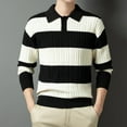 thumbnail image 2 of RYDCOT Men's Color Block Striped Lapel Neck Knit Sweater Casual Warm Fall Winter Top Black, 2 of 9