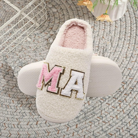 Warm Slippers for Women Winter Round Toe Slip-on Slipper Casual Soft Thick Bottom Velvet Cozy Lining Indoor Slide Sandals