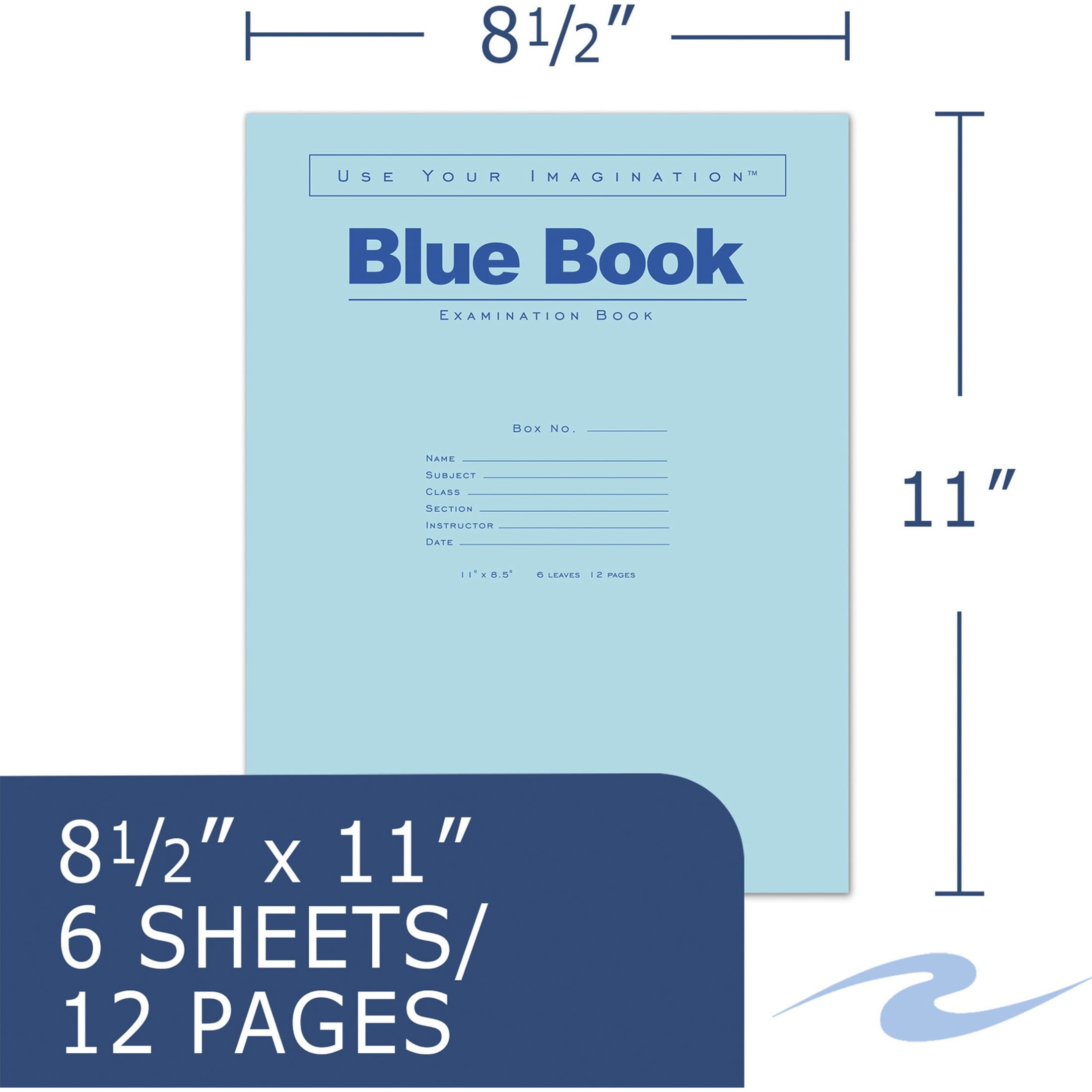 Roaring Spring Test Blue Exam Book, 1 Case (1000 Total), Wide Ruled with Margin, 8.5" x 7" 4 Sheets/8 Pages, Blue Cover