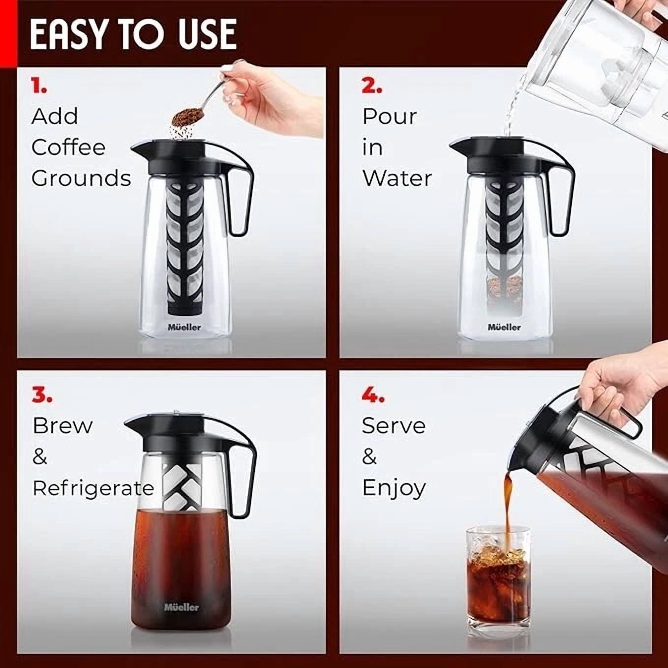 CIRCLE- Mueller Cold Brew Coffee Maker, 2-Quart Heavy-Duty Tritan Pitcher, Iced Coffee ?