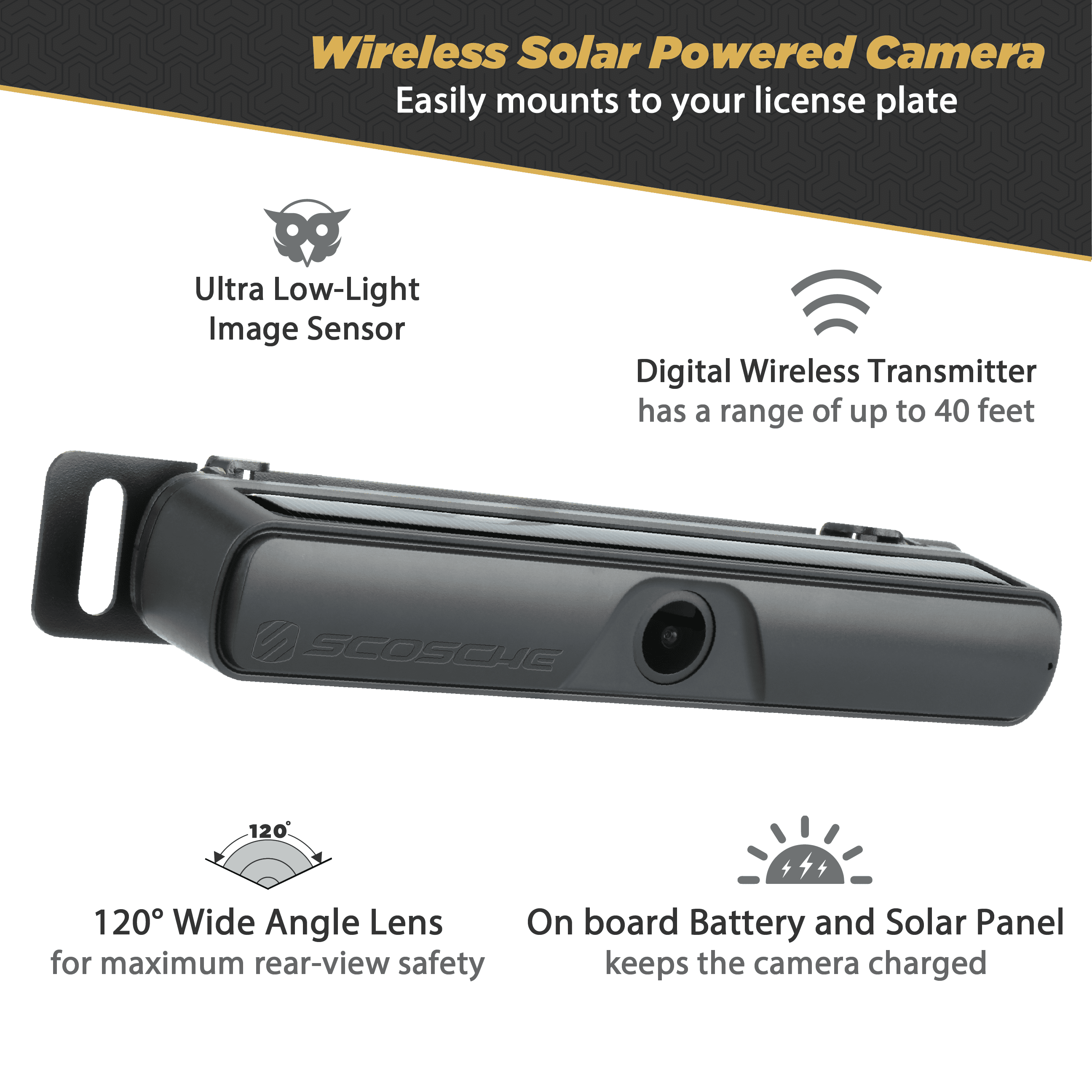 Scosche Wireless Solar Powered Backup Camera System (WBUSSPF43-XC0) for  sale online