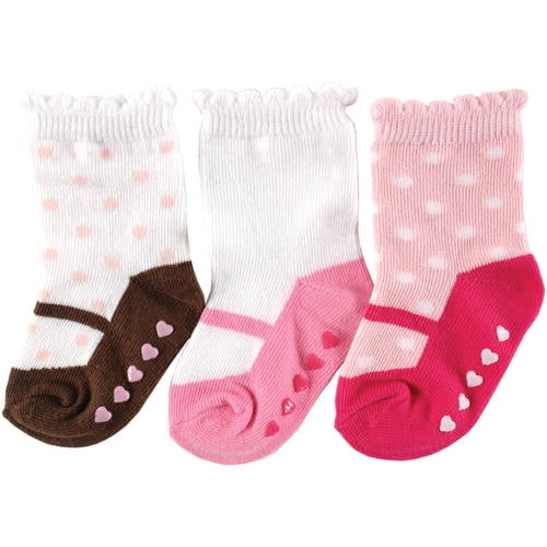 Luvable Friends Ballet Slipper Crew Socks with Grippers, 3Pack (Baby