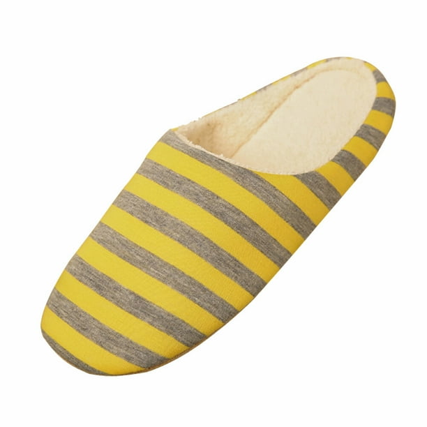 Pantuflas unisex de interior con rayas cálidas, de algodón, para otoño e invierno, para hombre y mujer, talla 38/39 (amarillas)