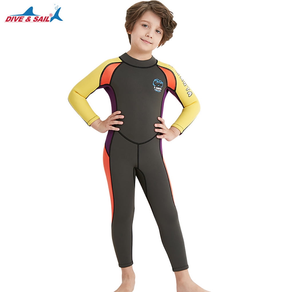 Kids Wetsuit Wetsuits Neoprene Children's Scratch Resistance UV Protection Snorkeling Swimsuit with Back Zipper Surf Suit Green yellow sleeve XL 2.5MM