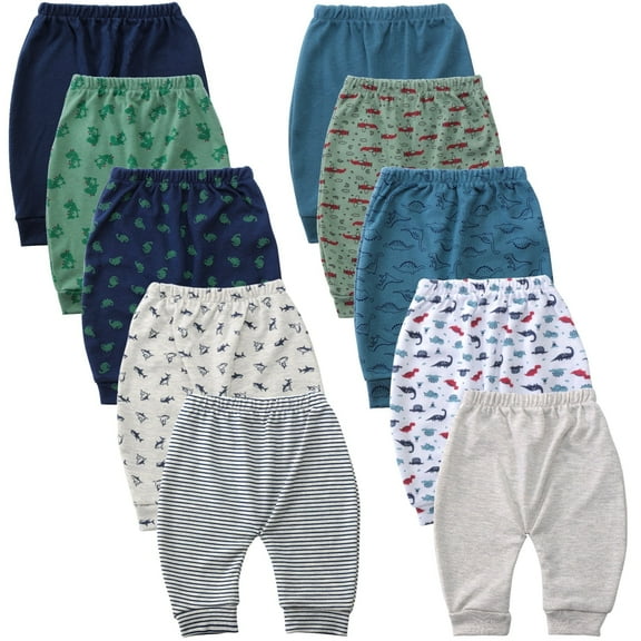 Baby Pants for Boys Soft and Comfy 100% Cotton with Ample Diaper Room 6M, Pack of 10