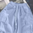 thumbnail image 5 of Trupants Girls' Cargo Pants for Girls Kids, Light Blue Loose Cotton with Pockets, Elastic Waisted Loose Fit Solid Color Casual Summer Pants Size 9 T, 5 of 5