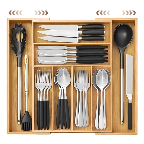 Organizador de Cubiertos,Expandible Organizador de Cubiertos para Cajon,Organizador de Cajones de Cocina,Bandeja para Cubierto,8 Divisores Plástico para Cosmético Papeler&iac