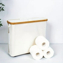 1pc Toilet Paper Storage Basket, Toilet Paper Bin With Bamboo Lid For 12-Roll Standard Toilet Paper Holder, Toilet Paper Organizer For Bathroom, Free Standing Toilet Paper Container ,White