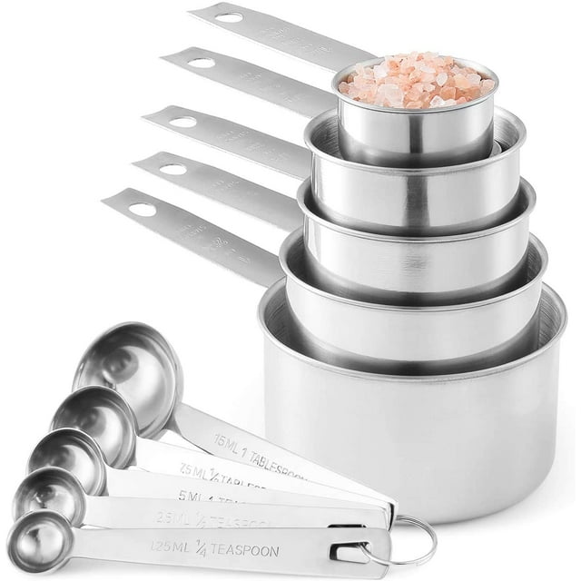 Juego De Tazas Y Cucharas Medidoras De Acero Inoxidable De 10 Piezas, 5 Tazas Y 5 Cucharas