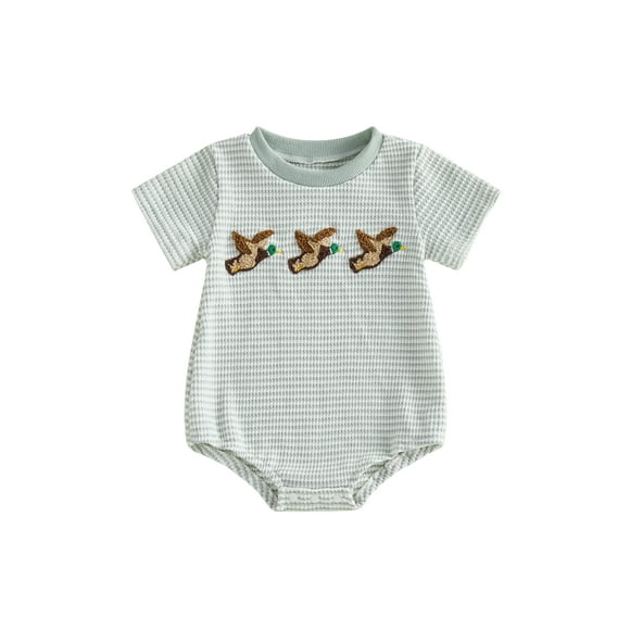 Argulvti Baby Boy Romper Short Sleeve Round Neck Duck Embroidery Bodysuit Newborn Playsuit
