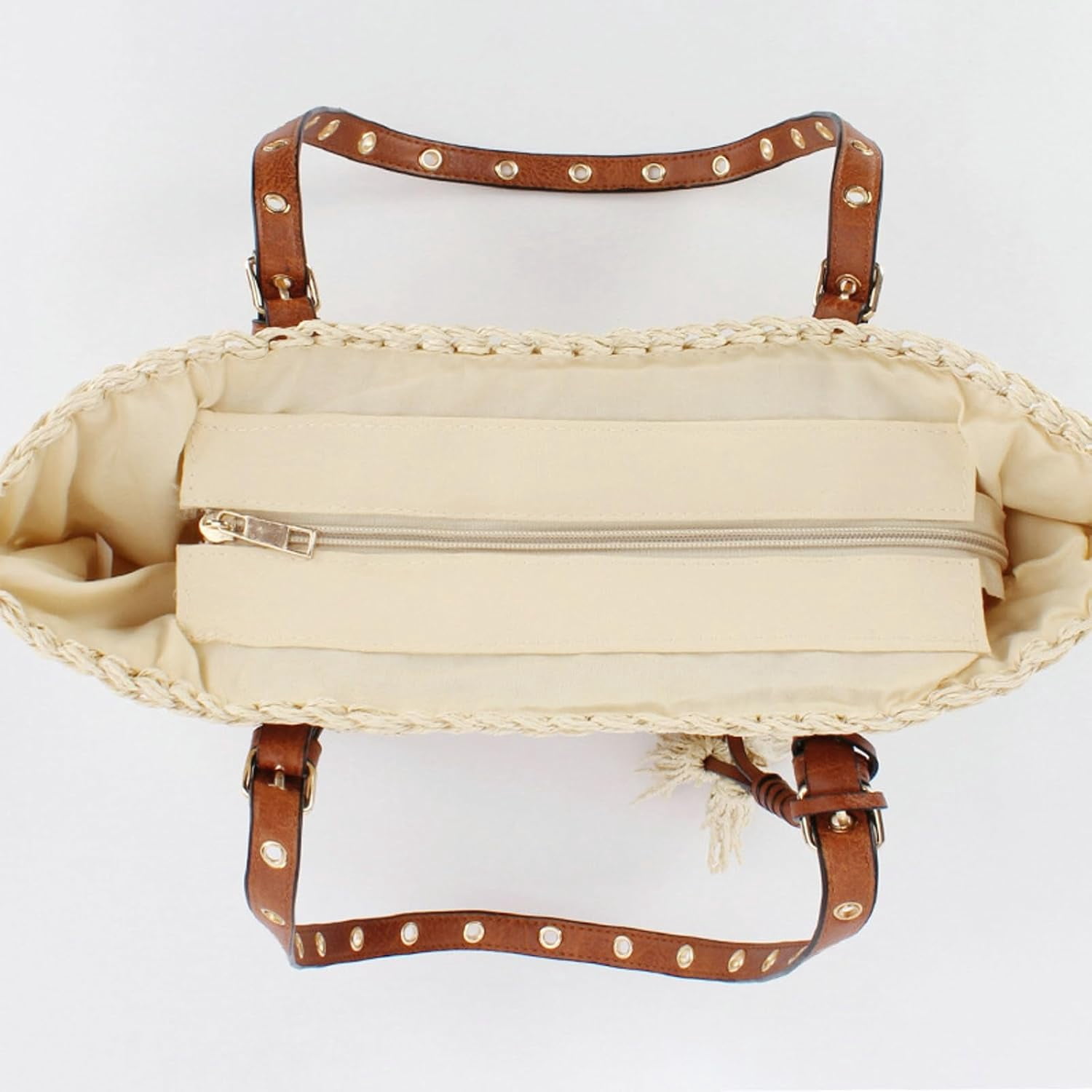 2026 Summer Straw Tassel Crochet Shoulder Bag Women Adjustable Strap Zip Casual Tote
