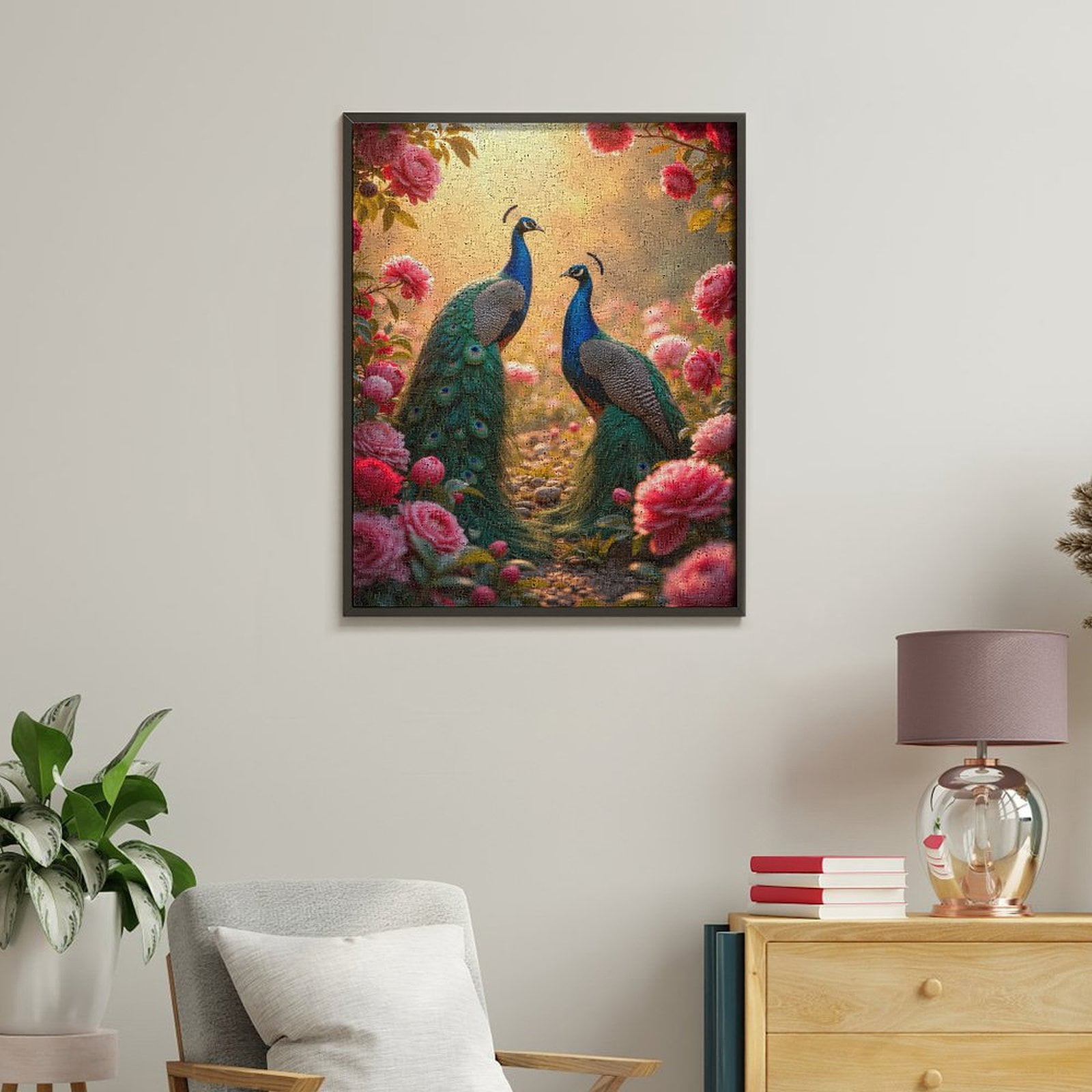 Paint By Numbers Kit for Adults Beginner - DIY Peacocks In Rose Garden Sunrise Canvas Painting Kits for Adults, Frameless Paint By Number for Adults for Home Wall Decor 16x20 Inch