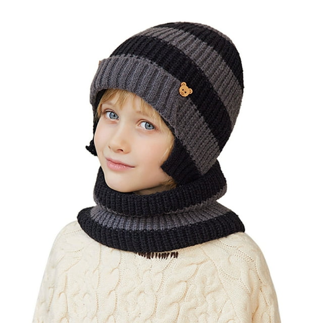 WEAIXIMIUNG Small Santa Hats for Crafts 4 To 10 Years Old Children Winter Color Matching Warm Knit Hat Bib Two Piece Outdoor Cold Protective Woolen Hat
