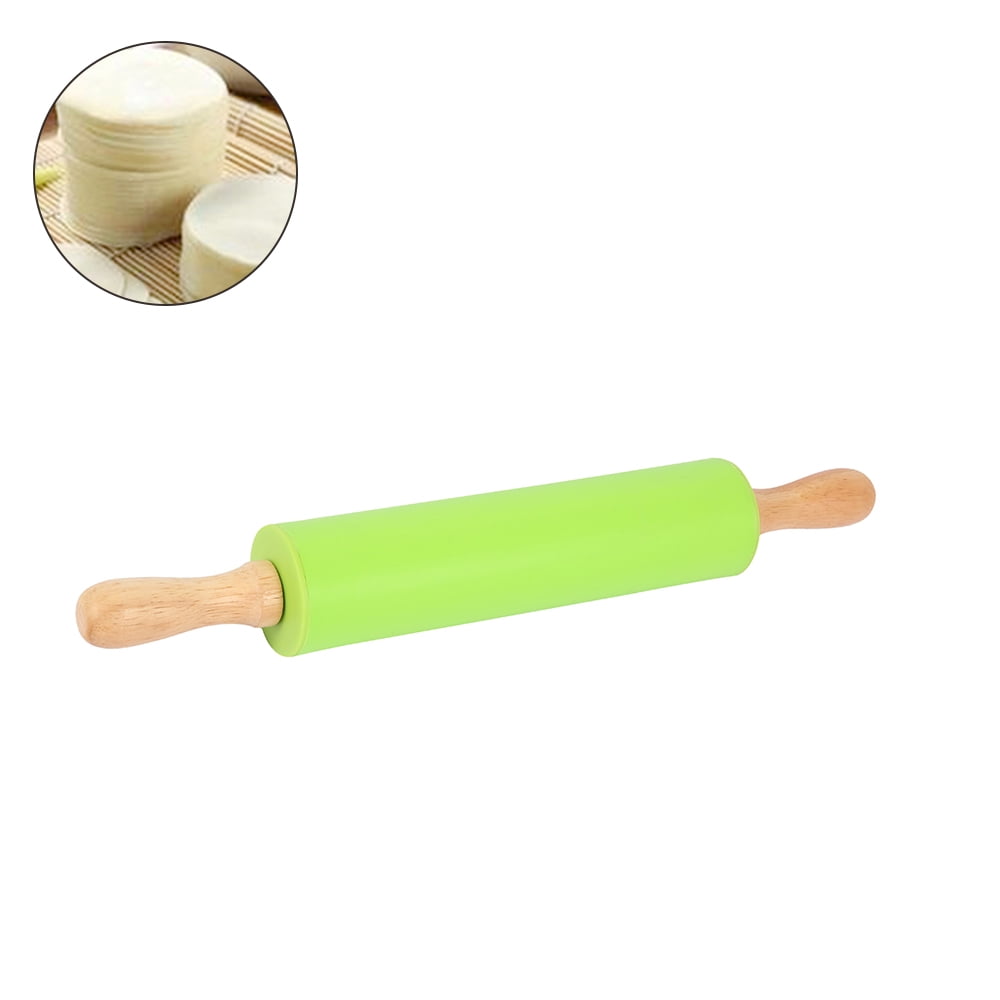 Silicon Adjustable Wooden Handle Rolling Pin 4 Adjustable Discs Ring Non-Stick 