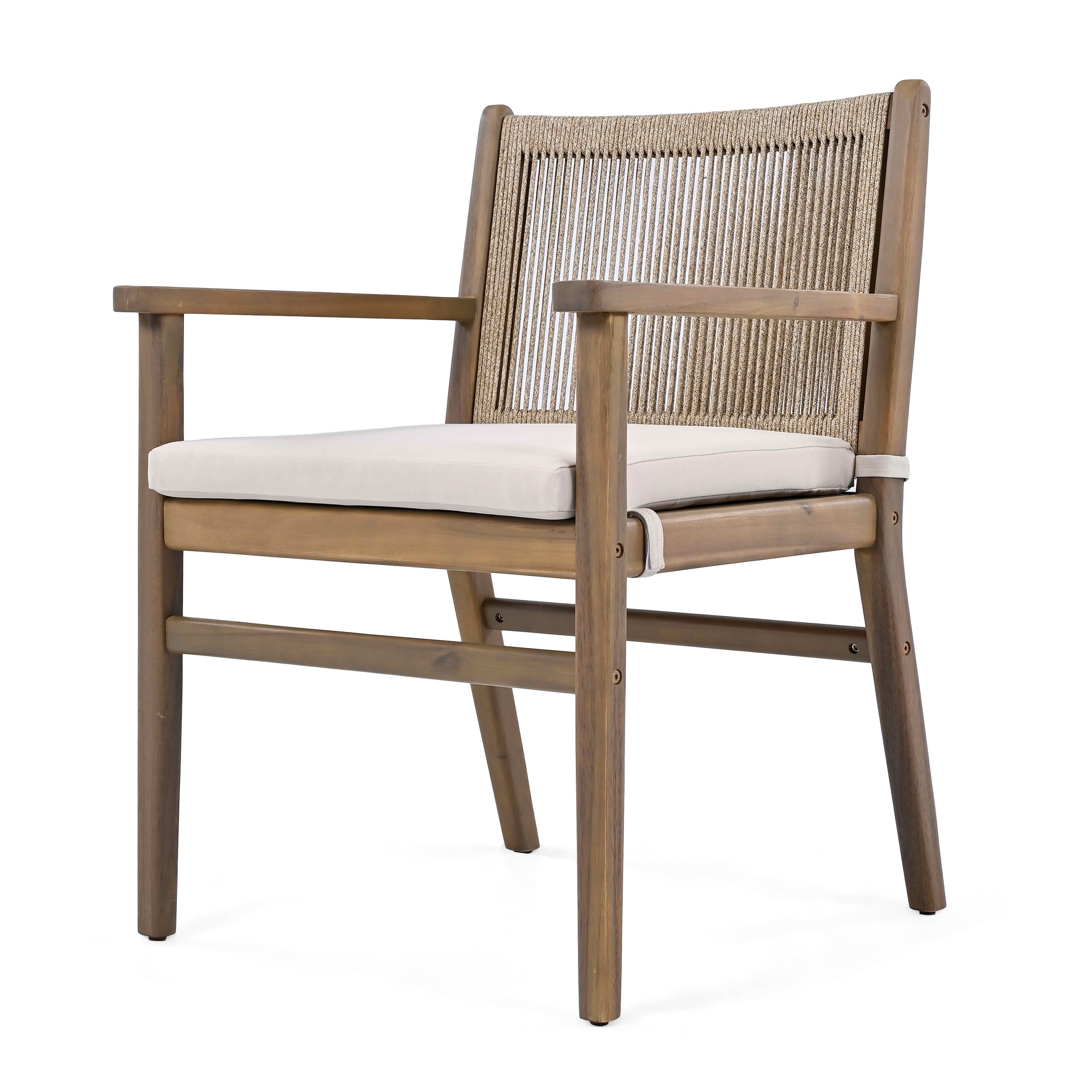 MAYEERTY Set of 2 Patio Vintage Rattan Solid Wood Dining Chairs with Waterproof Cushions