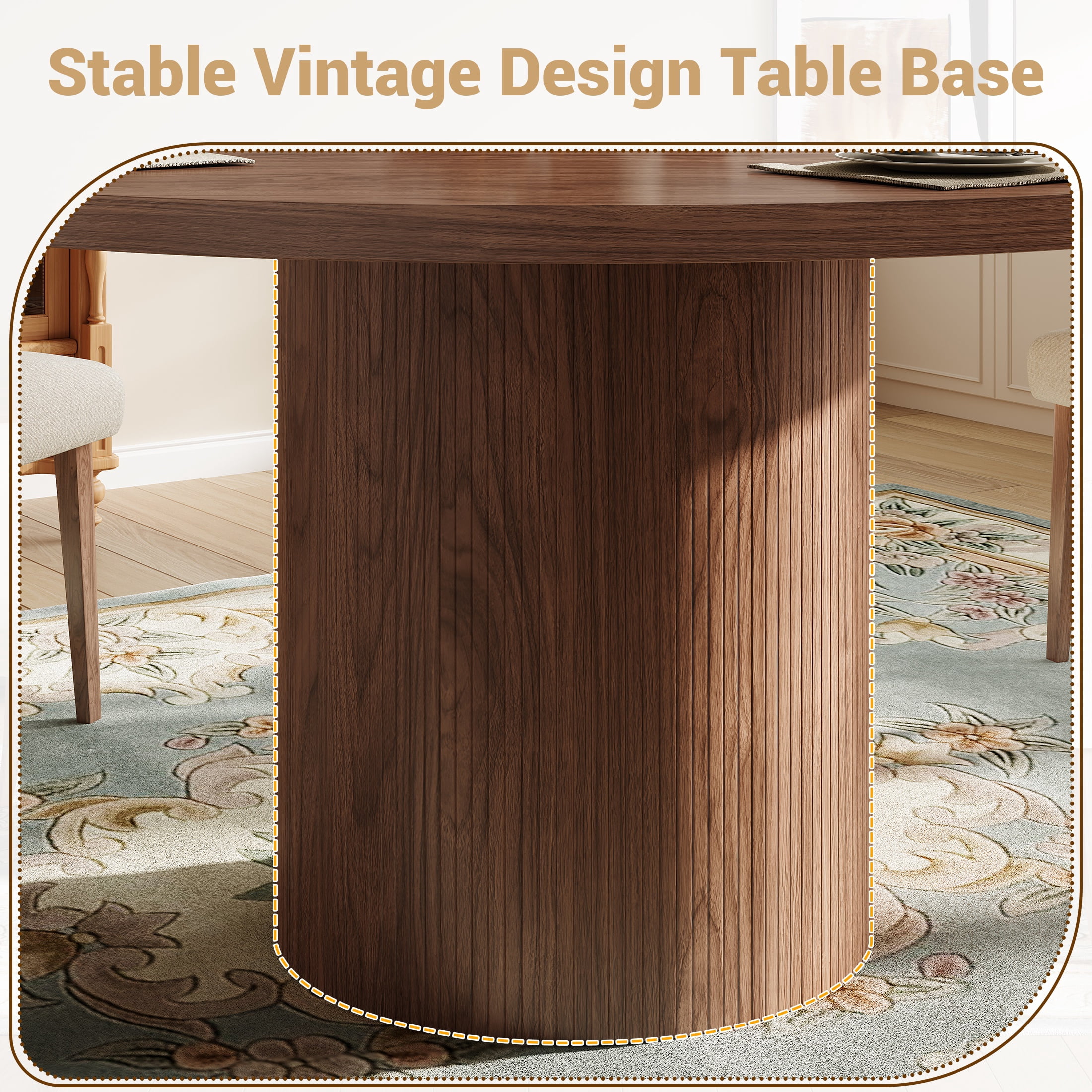 UHOMEPRO Round Dining Table, 47" Circle Kitchen Table for 4-6, Farmhouse Dining Room Table with Sturdy Wood Strip Base, Modern Dining Table for Dining Room Living Room, Walnut(Only Table)