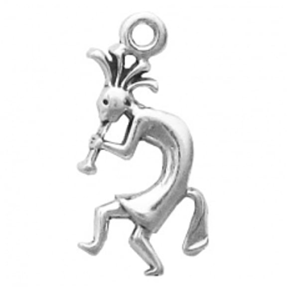 Sterling Silver 16" .8mm Box Chain Mini Flute Playing Kokopelli Facing Left Pendant Necklace