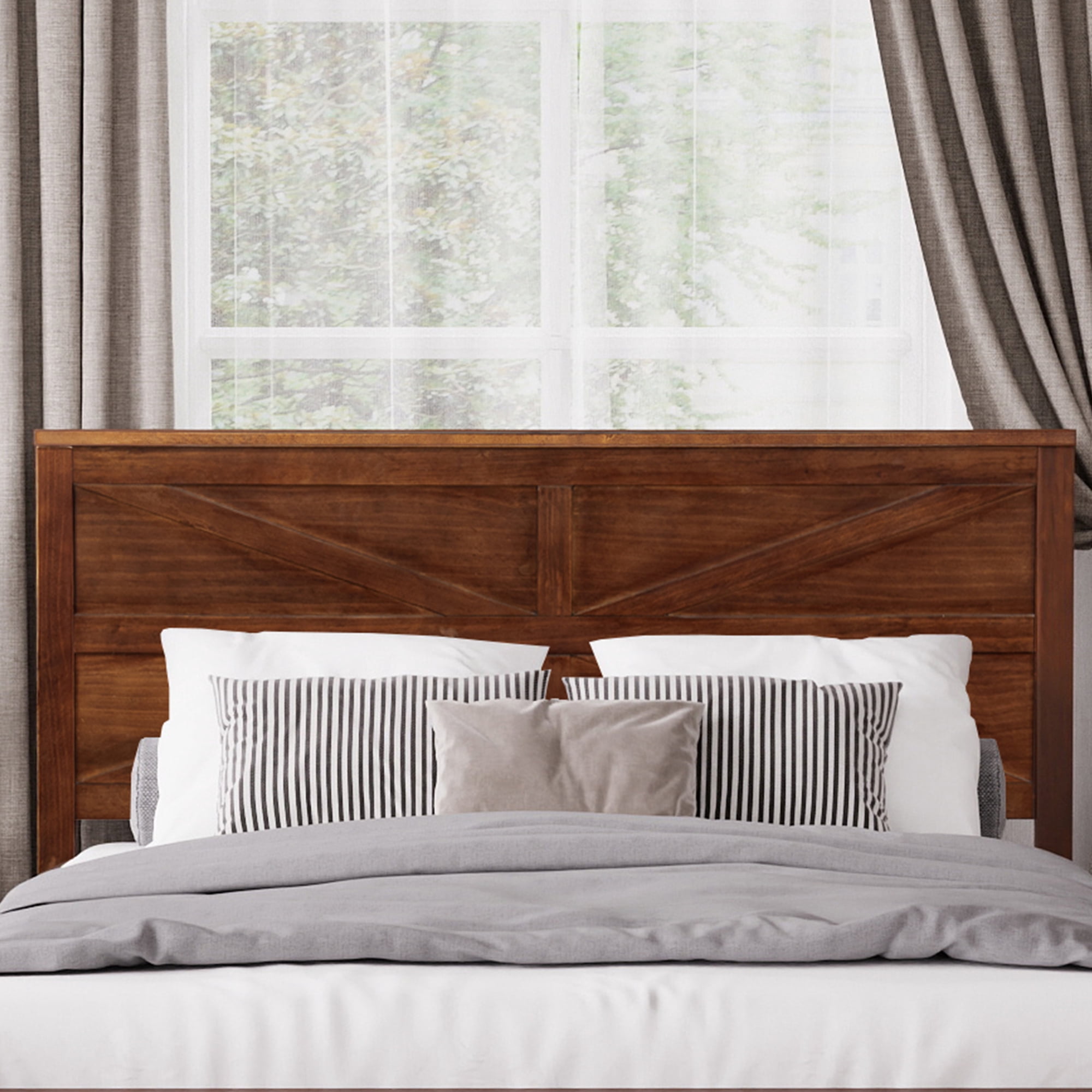 Mintazer Farmhouse Queen Size Platform Bed with Under-Bed Storage, Platform Bed Frame with Headboard & Footboard for Bedroom, Walnut