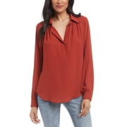 Karen Kane Women's Split-Neck Blouse Rustcopper Size X-Large