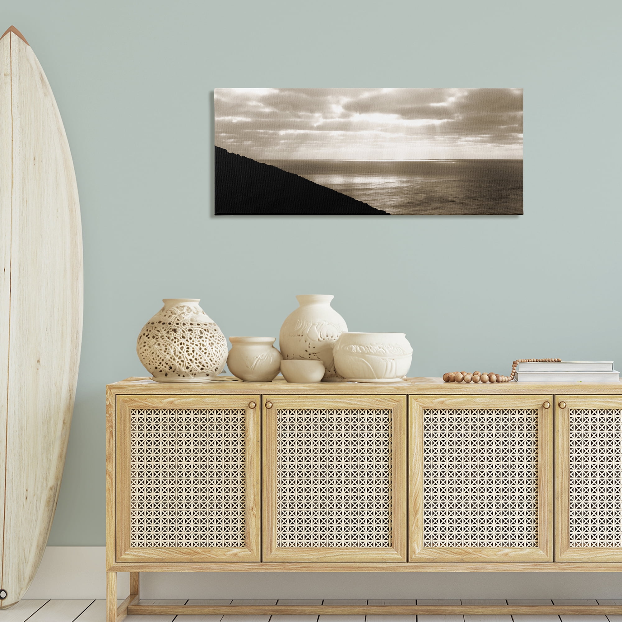 Stupell Industries Sepia Rays on Beach Landscape & Nature Photography Wrapped Canvas Art Print Wall Art, 48 x 20