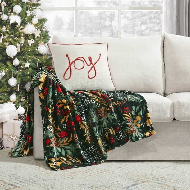 Holiday Time, Seasons Greetings Holiday Throw Blanket, Green, 50" x 60", 1 Pack