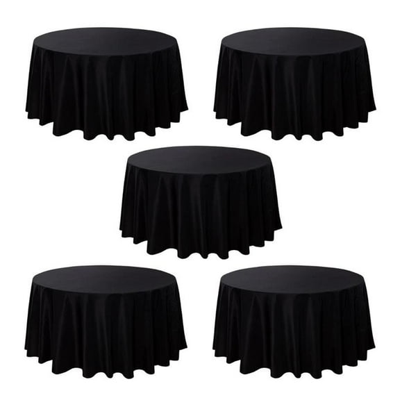 Black Round Polyester Tablecloth 190gsm 132" - 5-Pack by Chivari