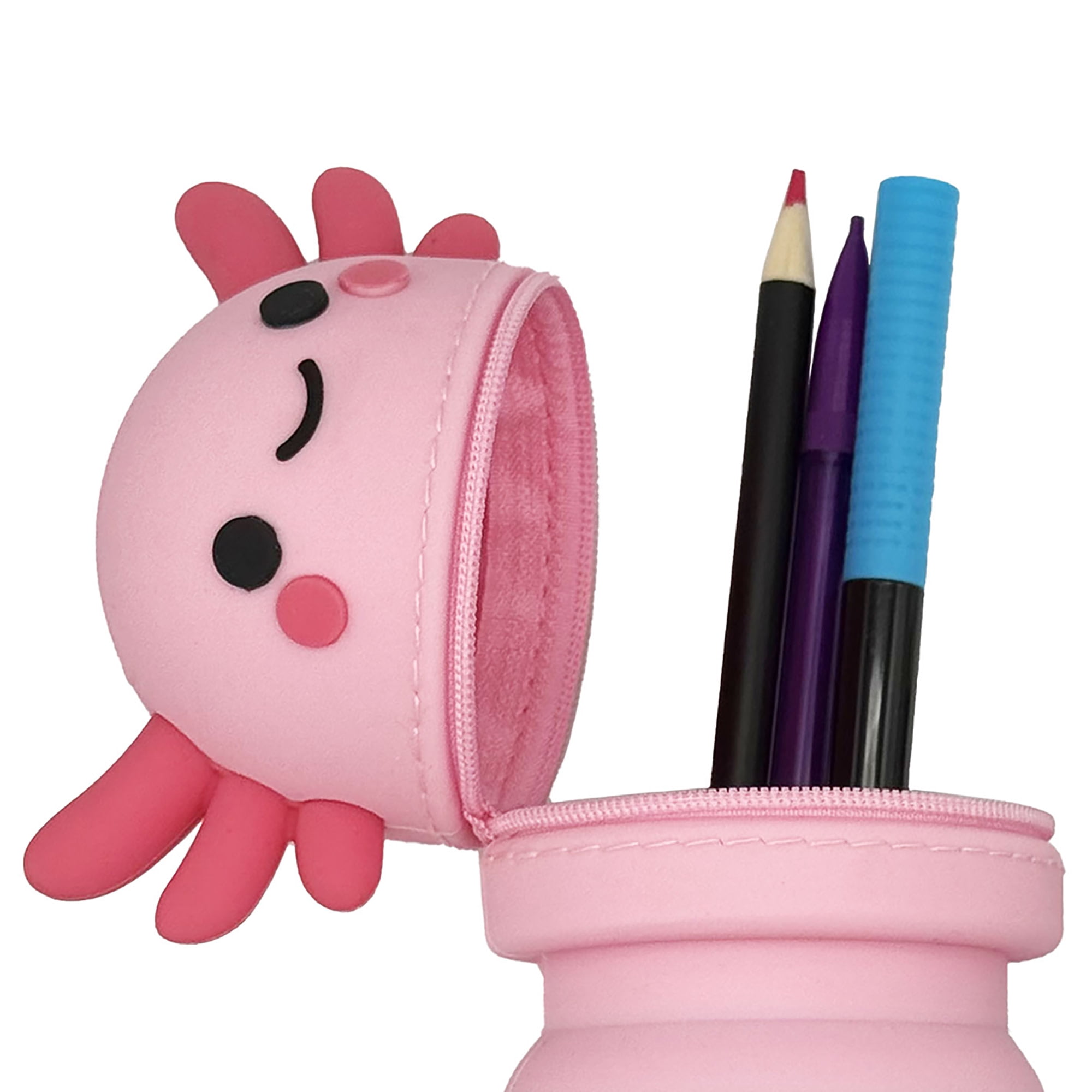 Little Yellow Bicycle: Retractable Pencil Case - Axolotl - Cute Pink Animal Character, Zipper Carry Pouch, Silicone, School Supplies & Utensil Storage