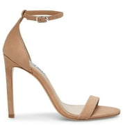 Steve Madden Brandie Camel Nubuck Rounded Open Toe Ankle Strap Heeled Sandals