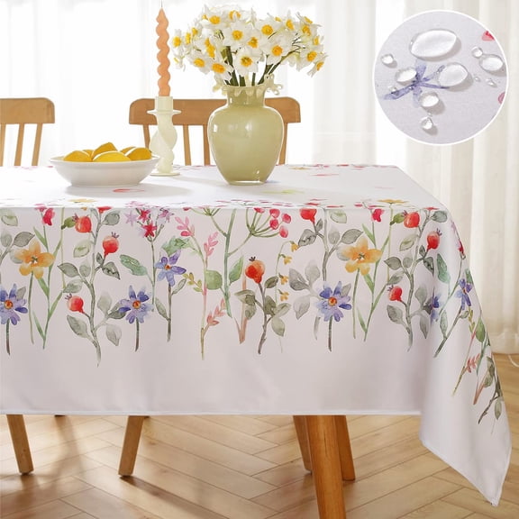 Verolix Floral Tablecloth 60 x 84 Inch Rectangular, Decorative Waterproof Polyester Table Cover, Botanical Print Table Cloth for Dining Kitchen Party Indoor Outdoor