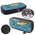 thumbnail image 4 of Picia Earth View World Map Pattern Large Capacity PU Leather Pencil Case Organizer Pen Marker Holder Double Zipper Storage Bag Big Pencil Pouch for College Office, 4 of 6