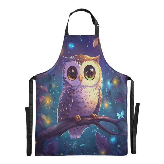 3d Cartoon Style Owl Long Apron for Cooking Water Resistant Adjustable Bib with 2 Pockets 88x68cm
